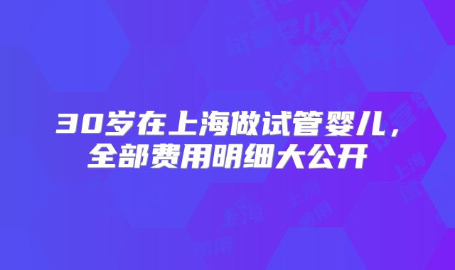 30岁在上海做试管婴儿，全部费用明细大公开