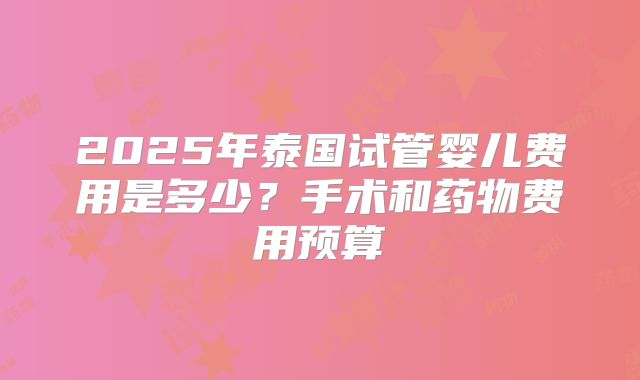 2025年泰国试管婴儿费用是多少？手术和药物费用预算