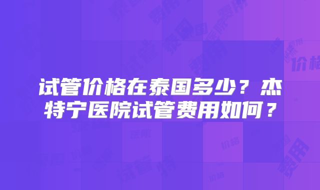 试管价格在泰国多少？杰特宁医院试管费用如何？
