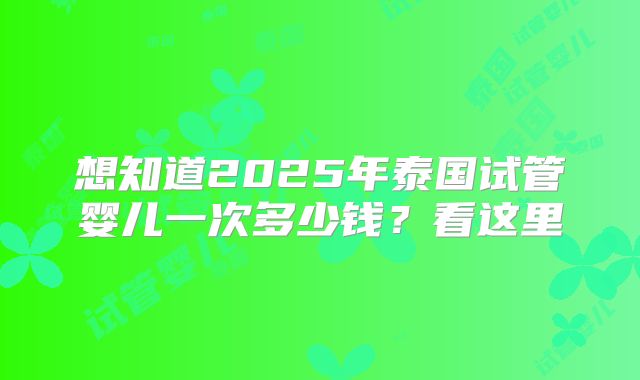 想知道2025年泰国试管婴儿一次多少钱？看这里