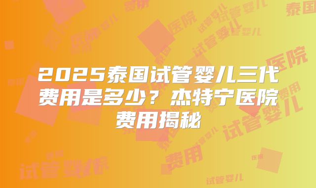 2025泰国试管婴儿三代费用是多少？杰特宁医院费用揭秘