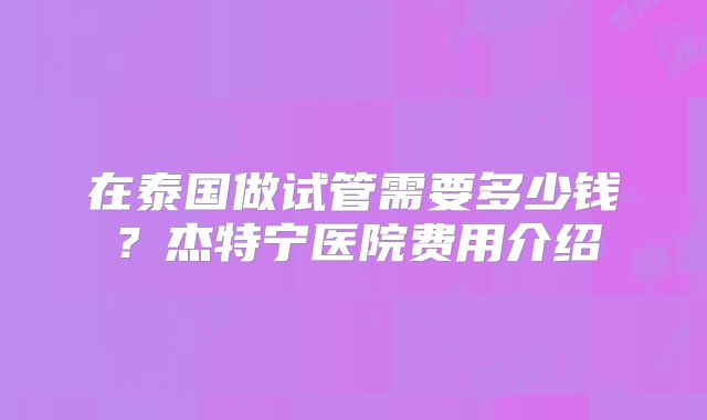 在泰国做试管需要多少钱？杰特宁医院费用介绍