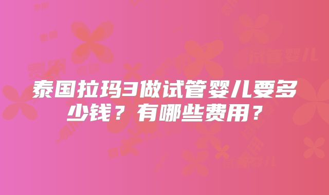 泰国拉玛3做试管婴儿要多少钱?有哪些费用?