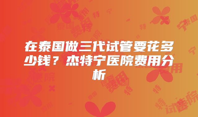 在泰国做三代试管要花多少钱？杰特宁医院费用分析