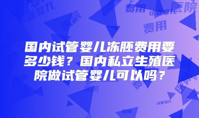国内试管婴儿冻胚费用要多少钱？国内私立生殖医院做试管婴儿可以吗？