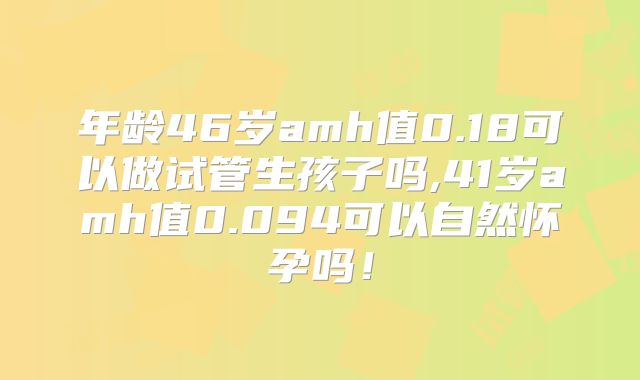 年龄46岁amh值0.18可以做试管生孩子吗,41岁amh值0.094可以自然怀孕吗！