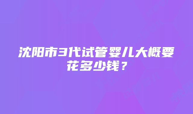 沈阳市3代试管婴儿大概要花多少钱?