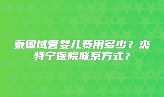 泰国试管婴儿费用多少？杰特宁医院联系方式？