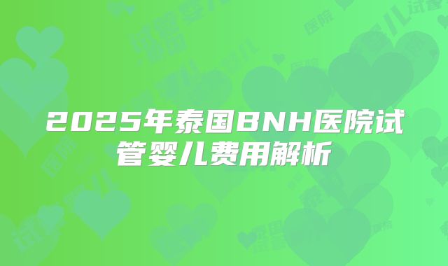 2025年泰国BNH医院试管婴儿费用解析