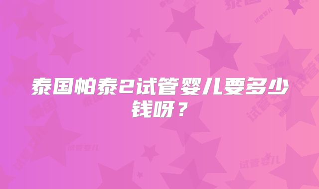 泰国帕泰2试管婴儿要多少钱呀？
