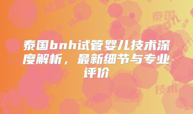 泰国bnh试管婴儿技术深度解析,最新细节与专业评价