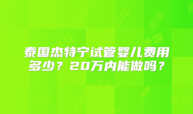 泰国杰特宁试管婴儿费用多少?20万内能做吗?