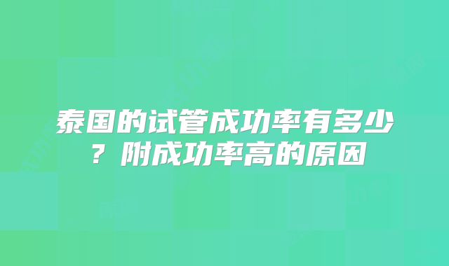 泰国的试管成功率有多少?附成功率高的原因