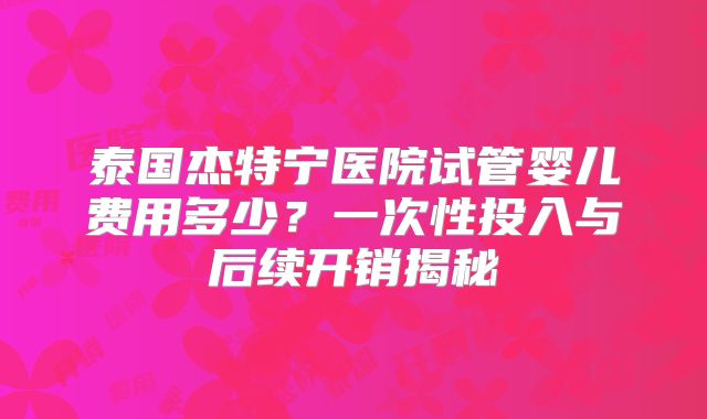 泰国杰特宁医院试管婴儿费用多少？一次性投入与后续开销揭秘