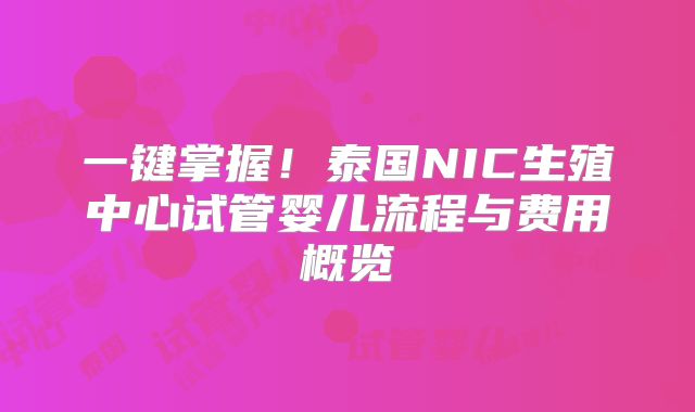 一键掌握!泰国NIC生殖中心试管婴儿流程与费用概览