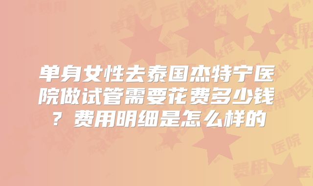 单身女性去泰国杰特宁医院做试管需要花费多少钱？费用明细是怎么样的