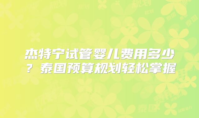 杰特宁试管婴儿费用多少？泰国预算规划轻松掌握