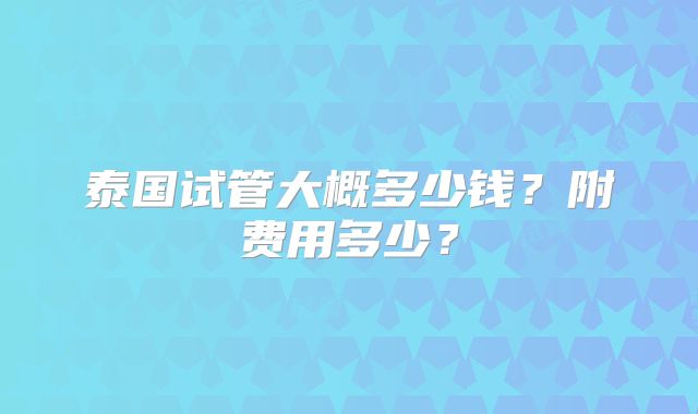泰国试管大概多少钱？附费用多少？