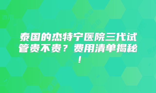 泰国的杰特宁医院三代试管贵不贵？费用清单揭秘！