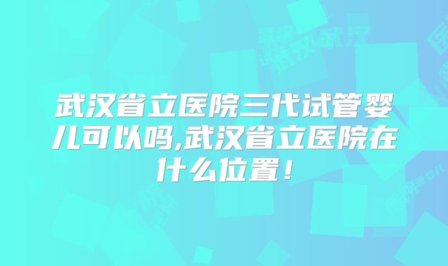 武汉省立医院三代试管婴儿可以吗,武汉省立医院在什么位置！