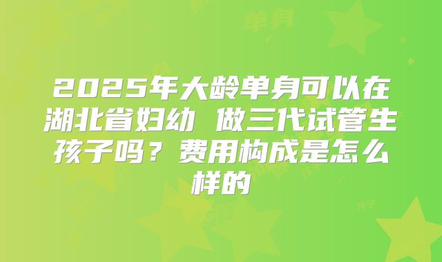 2025年大龄单身可以在湖北省妇幼 做三代试管生孩子吗？费用构成是怎么样的