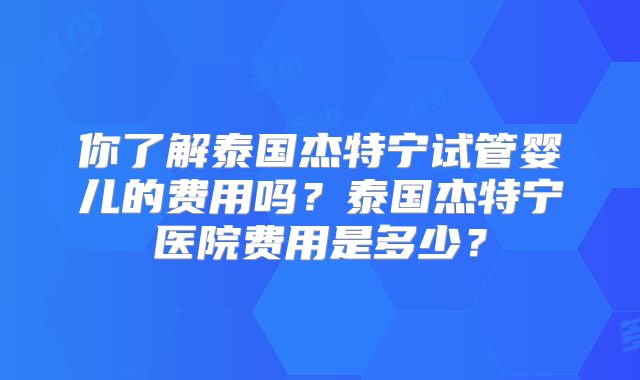 你了解泰国杰特宁试管婴儿的费用吗？泰国杰特宁医院费用是多少？