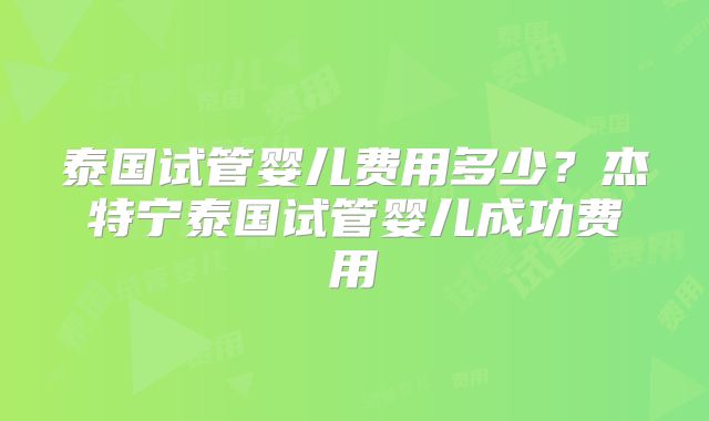 泰国试管婴儿费用多少?杰特宁泰国试管婴儿成功费用