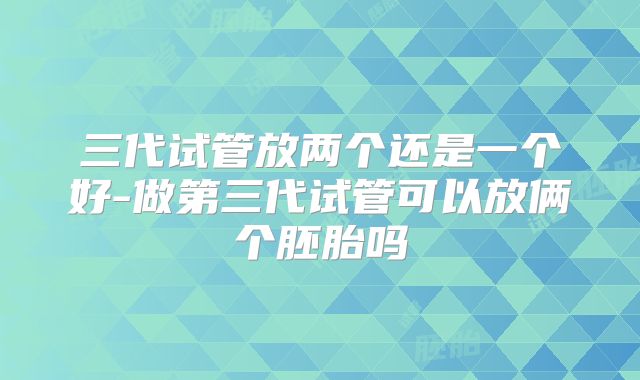 三代试管放两个还是一个好-做第三代试管可以放俩个胚胎吗