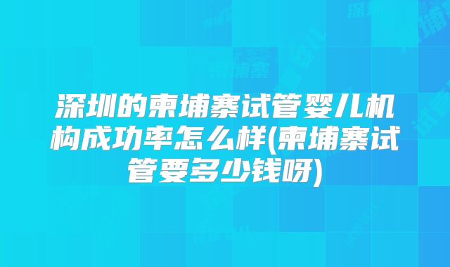 深圳的柬埔寨试管婴儿机构成功率怎么样(柬埔寨试管要多少钱呀)