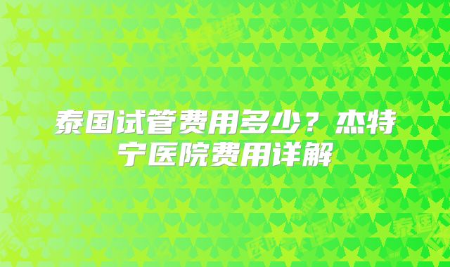 泰国试管费用多少？杰特宁医院费用详解