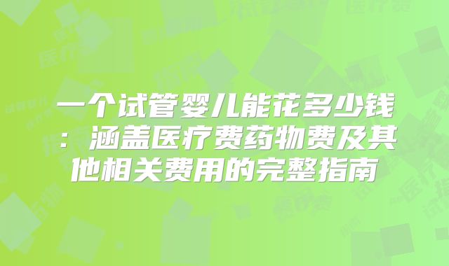 一个试管婴儿能花多少钱：涵盖医疗费药物费及其他相关费用的完整指南