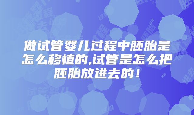 做试管婴儿过程中胚胎是怎么移植的,试管是怎么把胚胎放进去的！