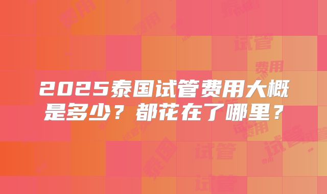 2025泰国试管费用大概是多少？都花在了哪里？