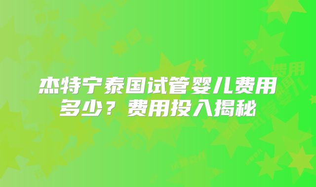 杰特宁泰国试管婴儿费用多少？费用投入揭秘
