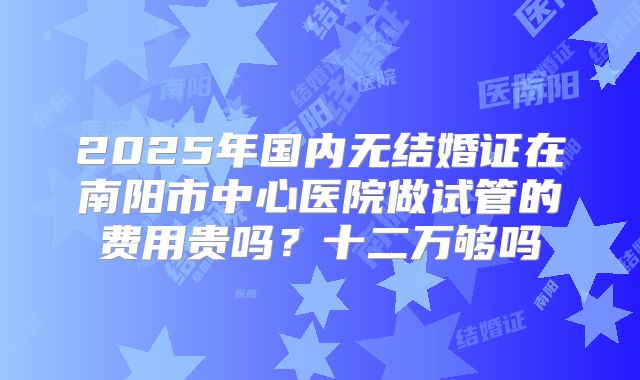 2025年国内无结婚证在南阳市中心医院做试管的费用贵吗?十二万够吗