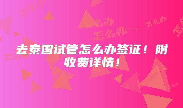 去泰国试管怎么办签证！附收费详情！