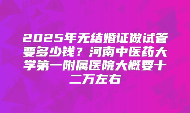 2025年无结婚证做试管要多少钱?河南中医药大学第一附属医院大概要十二万左右