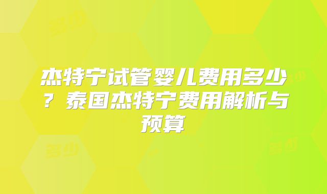 杰特宁试管婴儿费用多少?泰国杰特宁费用解析与预算