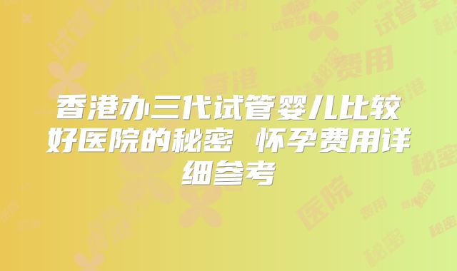 香港办三代试管婴儿比较好医院的秘密 怀孕费用详细参考