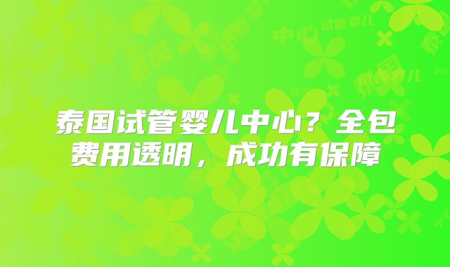 泰国试管婴儿中心？全包费用透明，成功有保障