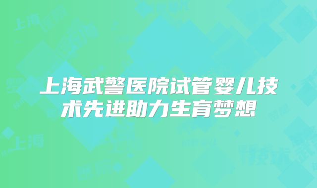 上海武警医院试管婴儿技术先进助力生育梦想
