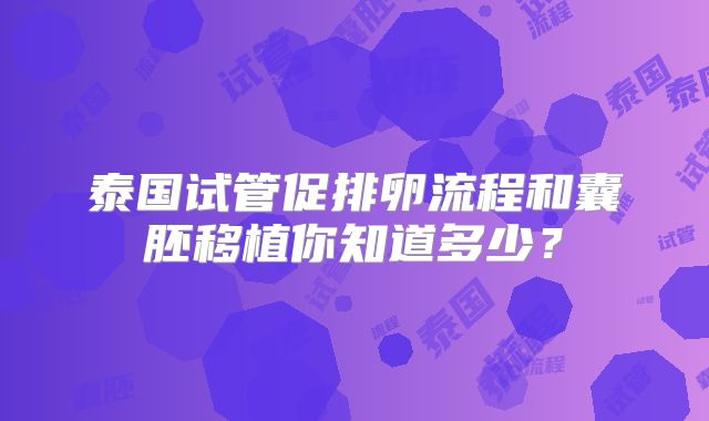 泰国试管促排卵流程和囊胚移植你知道多少？