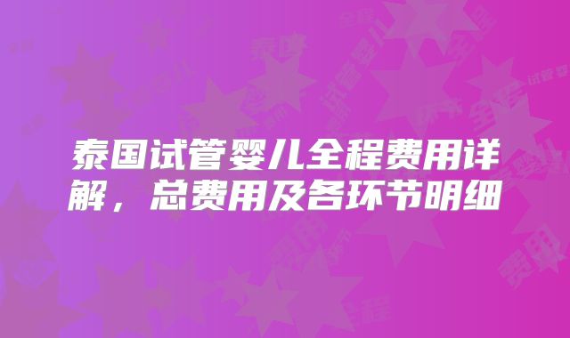 泰国试管婴儿全程费用详解,总费用及各环节明细