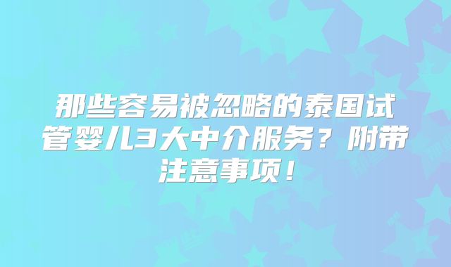 那些容易被忽略的泰国试管婴儿3大中介服务？附带注意事项！