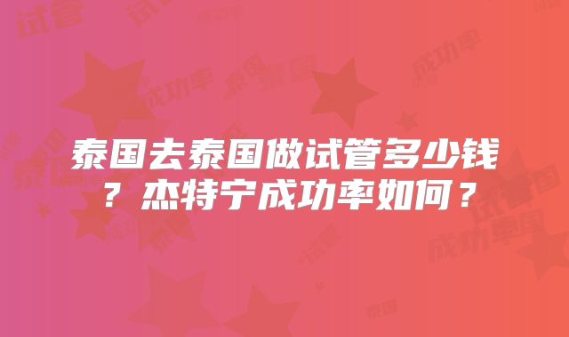 泰国去泰国做试管多少钱?杰特宁成功率如何?