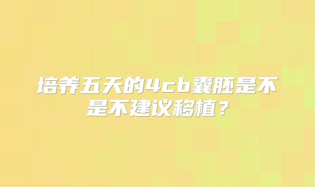 培养五天的4cb囊胚是不是不建议移植?