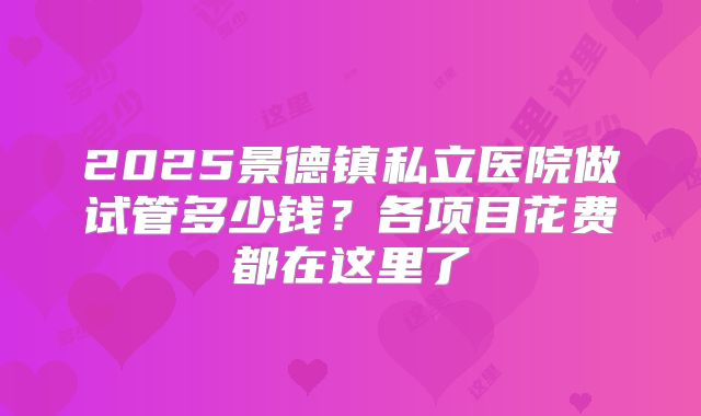 2025景德镇私立医院做试管多少钱？各项目花费都在这里了
