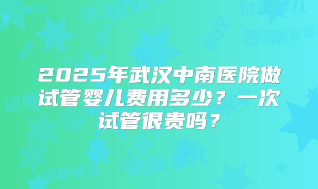 2025年武汉中南医院做试管婴儿费用多少?一次试管很贵吗?