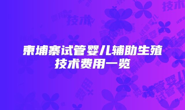 柬埔寨试管婴儿辅助生殖技术费用一览