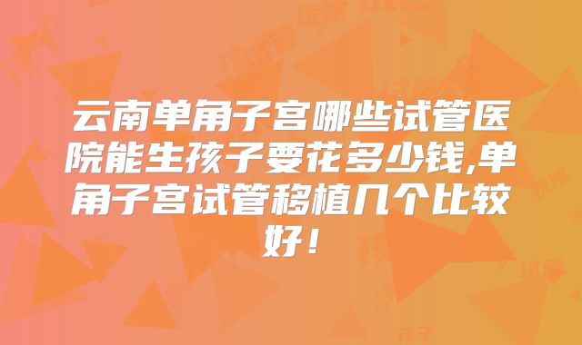 云南单角子宫哪些试管医院能生孩子要花多少钱,单角子宫试管移植几个比较好！
